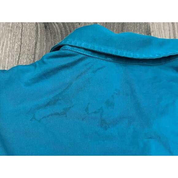 Patagonia Polo Shirt Short Sleeve Organic Cotton Teal Trout Logo - Stain on back - Picture 8 of 8